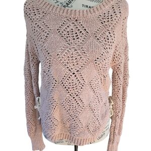 American Rag Light Pink Crochet Sweater With Adorable Lace‎ Up Side Detail